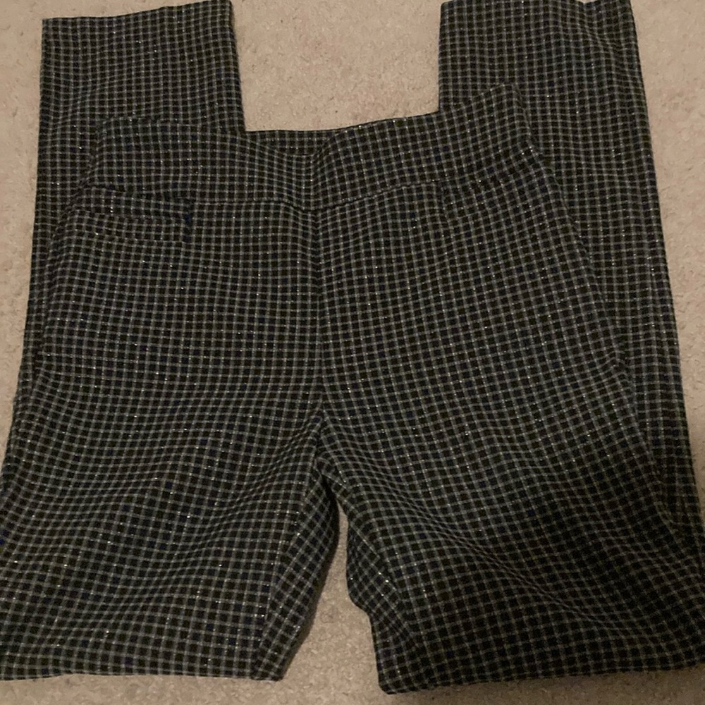 Kim Rogers black and white plaid styled pants with a touch of metallic.
